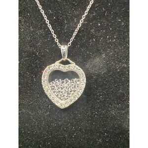 Sterling Silver "I Love You Mom" Heart Pendant Necklace With Crystal Accents & C